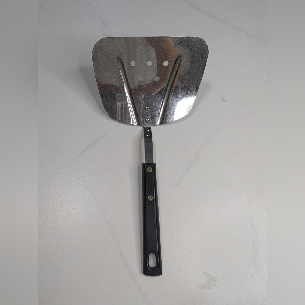 Vintage Stainless USA Wide Slotted Spatula Turner Unique Curved Shape